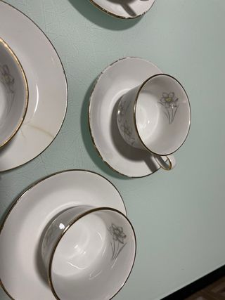 Juego 5 Tazas Café Porcelana Doradas