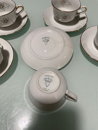 Juego 5 Tazas Café Porcelana Doradas