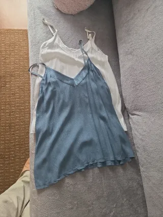 Blusas de vestir azul y beige