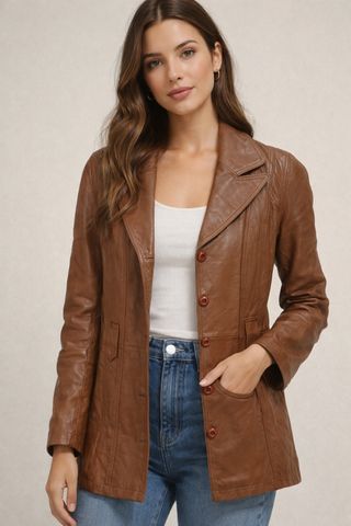 Chaqueta Cuero Vintage Marrón Talla pequeña