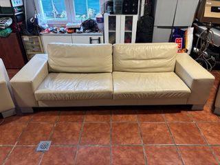 Conjunto Sofás Piel Beige/Blanco