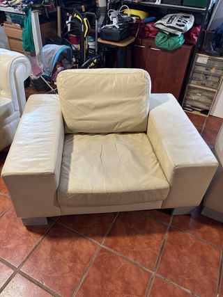 Conjunto Sofás Piel Beige/Blanco