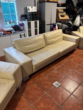 Conjunto Sofás Piel Beige/Blanco