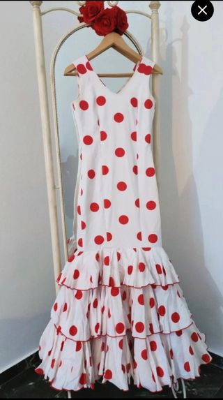 Vestido Flamenco Lunares Rojos Blanco