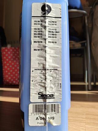 Cadenas para nieve sin uso por cambio de rueda