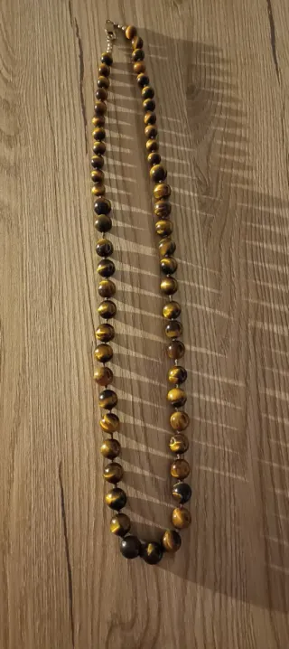 Collana perle occhio di tigre marrone e oro