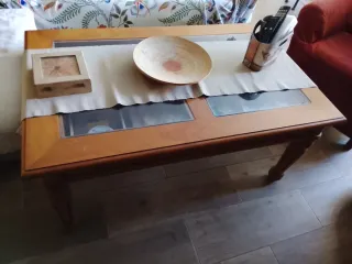 Mesa de centro madera y cristal, elevable