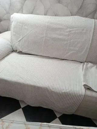 Funda sofá 2 plazas rayas blanco/gris