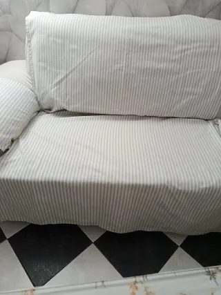 Funda sofá 2 plazas rayas blanco/gris