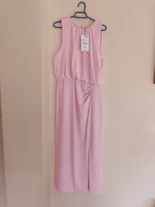 Vestido midi fruncido cintura