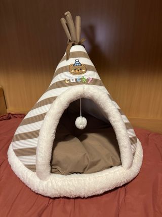 Cuccia Tenda per Gatto Cane Marrone Bianco