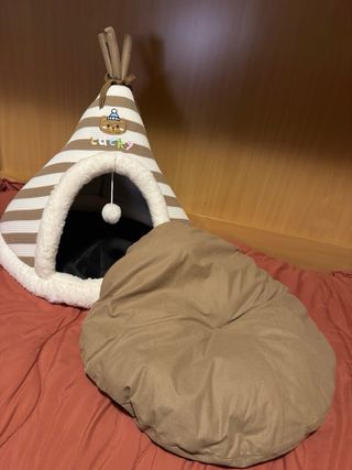 Cuccia Tenda per Gatto Cane Marrone Bianco