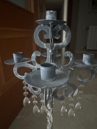 Pareja Candelabros Vintage Cristal Metal