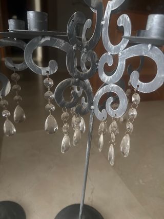 Pareja Candelabros Vintage Cristal Metal