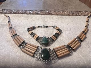 Conjunto artesanal étnico collar y pulsera piedra