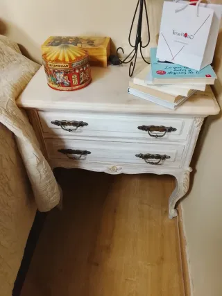 Mesita de noche blanca vintage,juego de 2 unidades