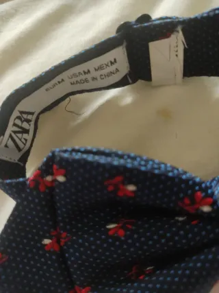 Pajarita Zara Hombre Azul con Flores Rojas