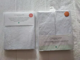 Juego sábanas bajeras + protector minicuna