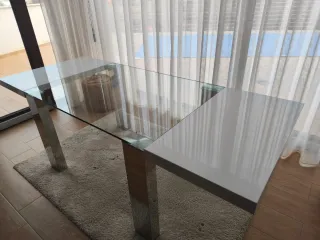 Juego mesas cristal tapas cromadas