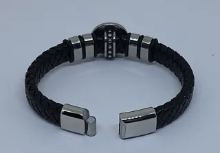 Pulsera Harley-Calavera Cuero Trenzado