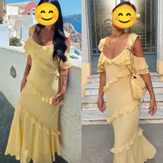 Vestido largo combinado volantes zara