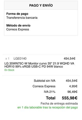 Monitor LG 35 Ultrawide Curvo USB-C