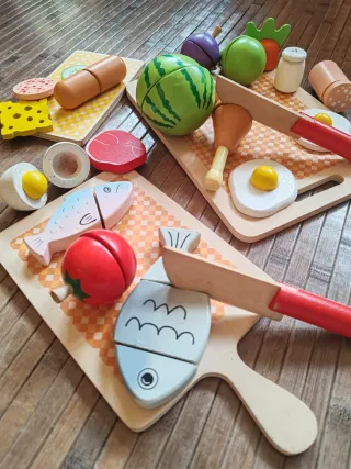 Juego Comida Madera Cortar Variada