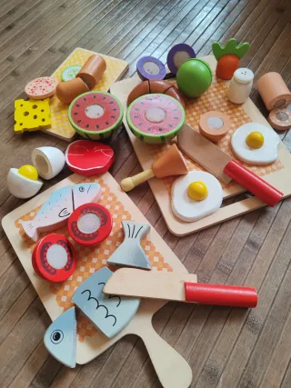 Juego Comida Madera Cortar Variada