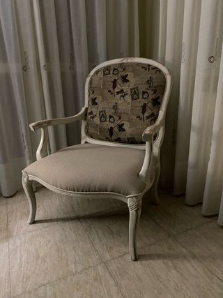 Sillón vintage tela y madera