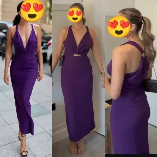 Vestido morado midi nudo fornitura zara