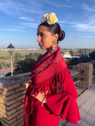 Traje de flamenca rojo con volantes