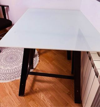 Mesa escritorio cristal translúcido blanco