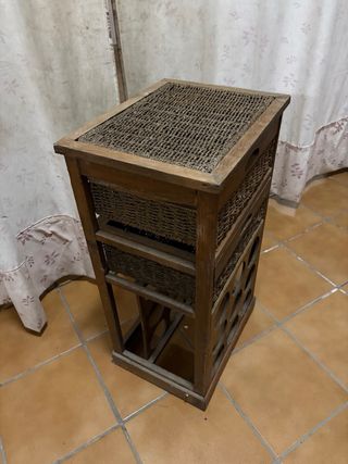 Botellero madera y mimbre