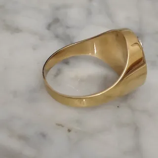 Anillo Sello Oro 18k J Diamantes Naturales Ónix