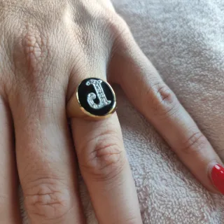 Anillo Sello Oro 18k J Diamantes Naturales Ónix