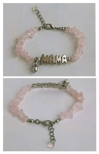 Pulsera MaMa Acero y Cuarzo Rosa
