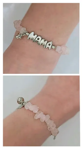 Pulsera MaMa Acero y Cuarzo Rosa