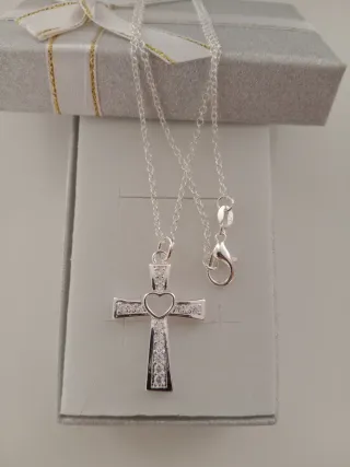 Collar Corazón Cruz Plata Ley 925