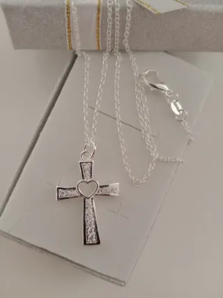 Collar Corazón Cruz Plata Ley 925