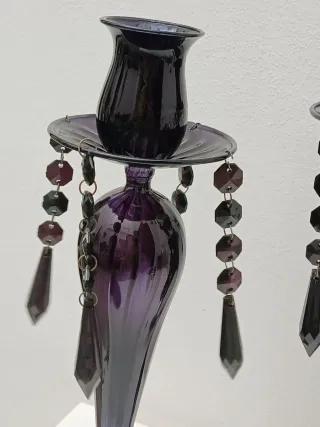 Coppia Portacandele Vetro Soffiato Viola