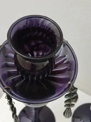 Coppia Portacandele Vetro Soffiato Viola