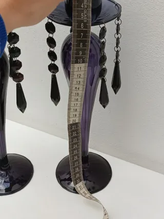Coppia Portacandele Vetro Soffiato Viola