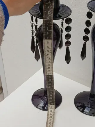 Coppia Portacandele Vetro Soffiato Viola