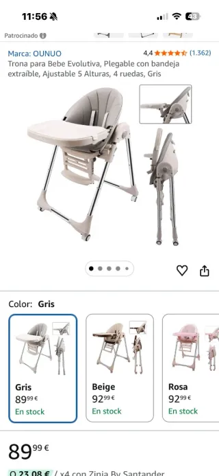 Trona evolutiva reclinable plegable