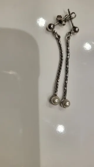 Pendientes de plata de primera ley largos con perl