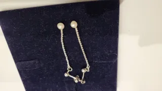 Pendientes de plata de primera ley largos con perl