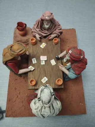 Figura Belén Pastores Jugando Cartas