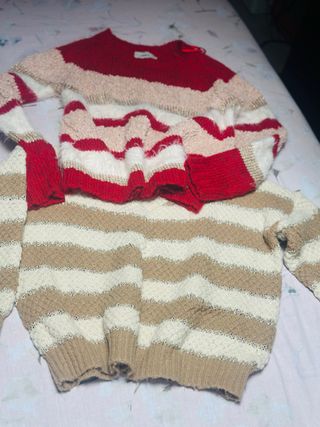 2 jerséis talla única beige y rojo