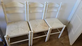 3 Sillas Comedor Madera Mimbre