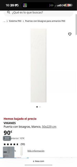 2 Puertas Vikanes IKEA 50x229cm